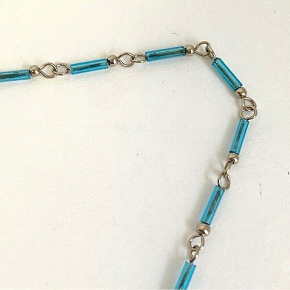 Vintage Boho Turquoise Beaded Necklace Layered Silver Fringe Peruvian 70s Hippie - Picture 9 of 12
